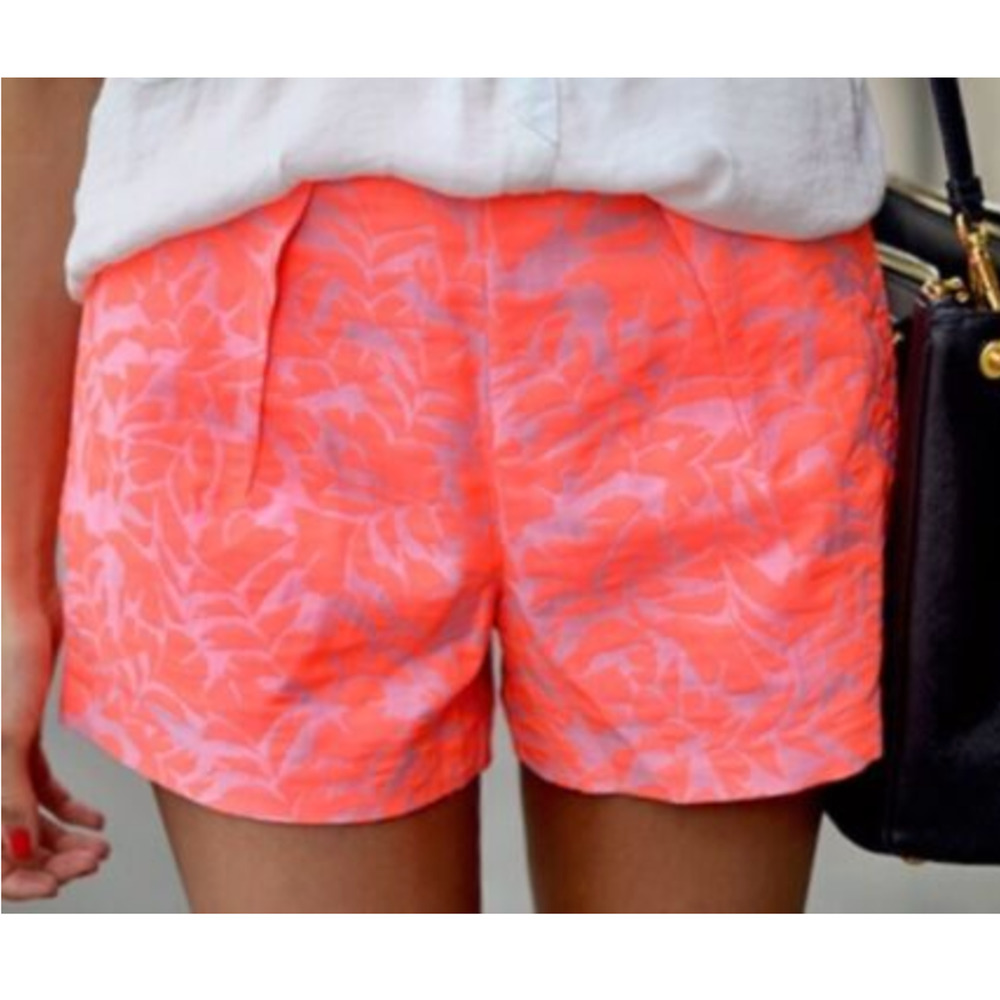 J.Crew Tap Neon Bright Coral Jacquard Pleated Summer Shorts Size 2 Women’s